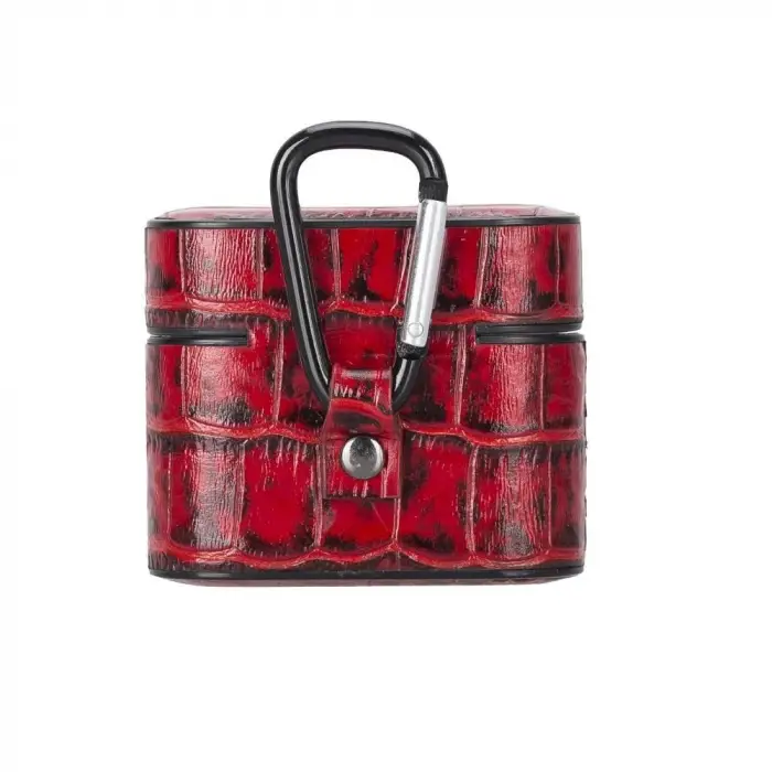 Casquet Apple AirPods 3.nesil Uyumlu Deri Kılıf YK5 Kırmızı