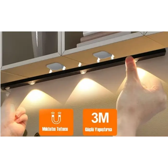 CATA CT 2464S  3W Şarjlı Led Sensörlü Dolap İçi Lamba 3 Renk Mod Siyah Kasa