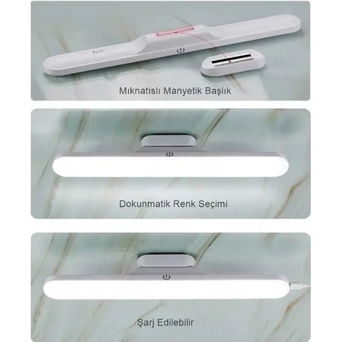 CATA CT 5249 Beyaz Kasa 3W Şarjlı Led Aplik Dokunmatik 3 Renk Modu