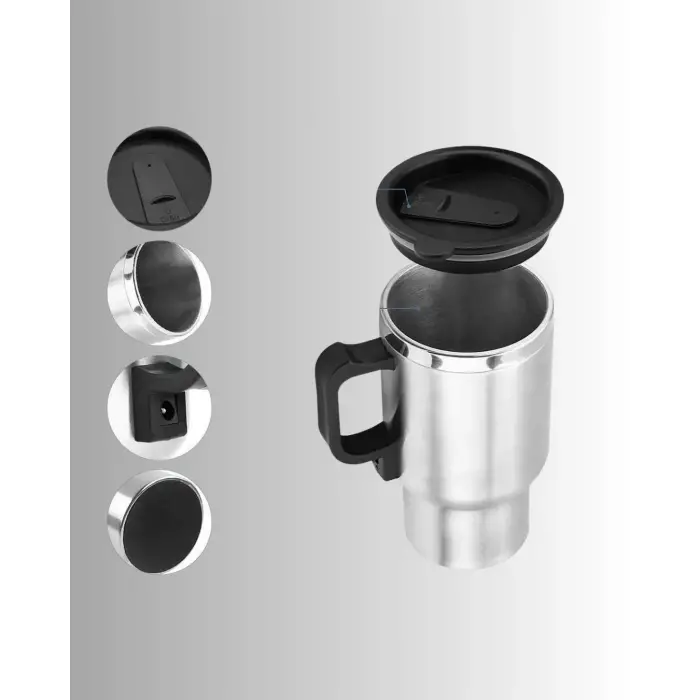 Çelik Gövdeli Araç İçi Isıtıcı Termos Bardak 450 ml Kapasiteli