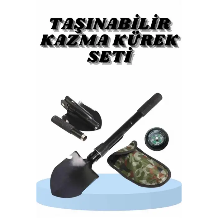 Çelik Katlanır Fonksiyonel Kamp Kazma Kürek Ve Kesme Aleti Seti Küçük Kazma Kürek Seti