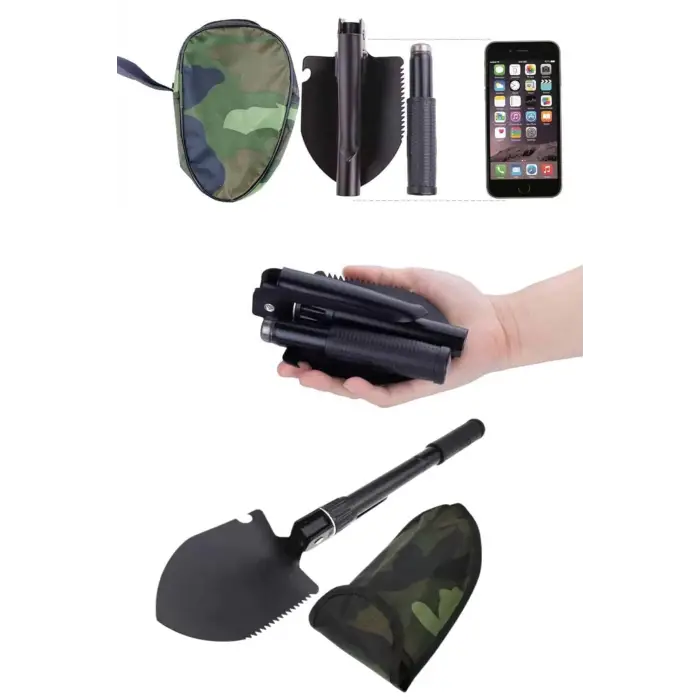 Çelik Katlanır Fonksiyonel Kamp Kazma Kürek Ve Kesme Aleti Seti Küçük Kazma Kürek Seti