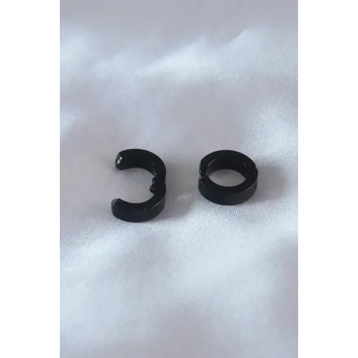 Çelik Siyah Renk Sıkıştırmalı Erkek Küpe