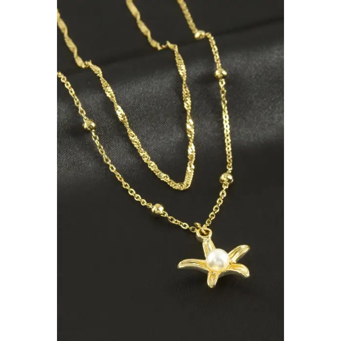 Çiçek İnci İkili Çelik Kolye