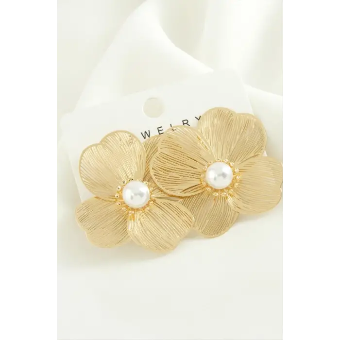 Çiçek İnci Trend Metal Küpe