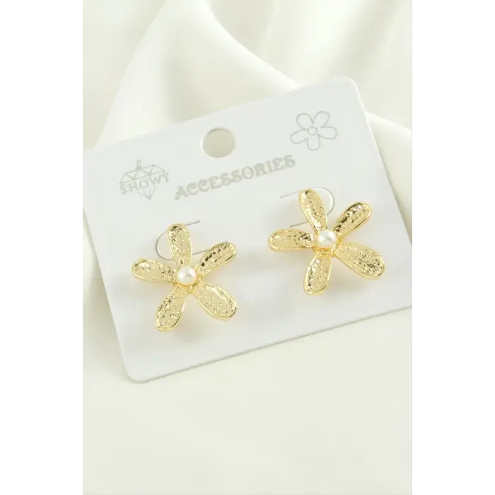 Çiçek İnci Trend Metal Küpe