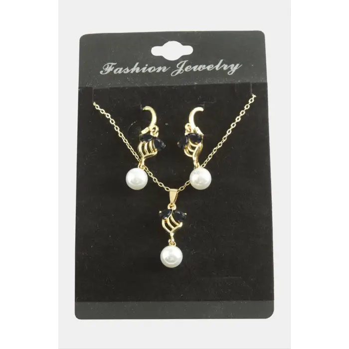 Çiçek İnci Zirkon Taşlı Set Kolye