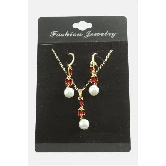 Çiçek İnci Zirkon Taşlı Set Kolye