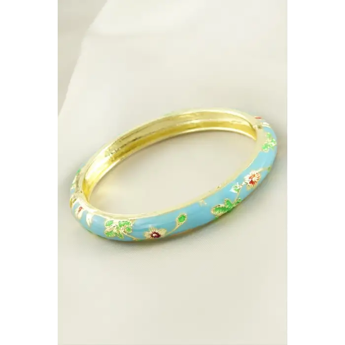 Çiçek İşlemeli Mineli Kelepçe Bileklik