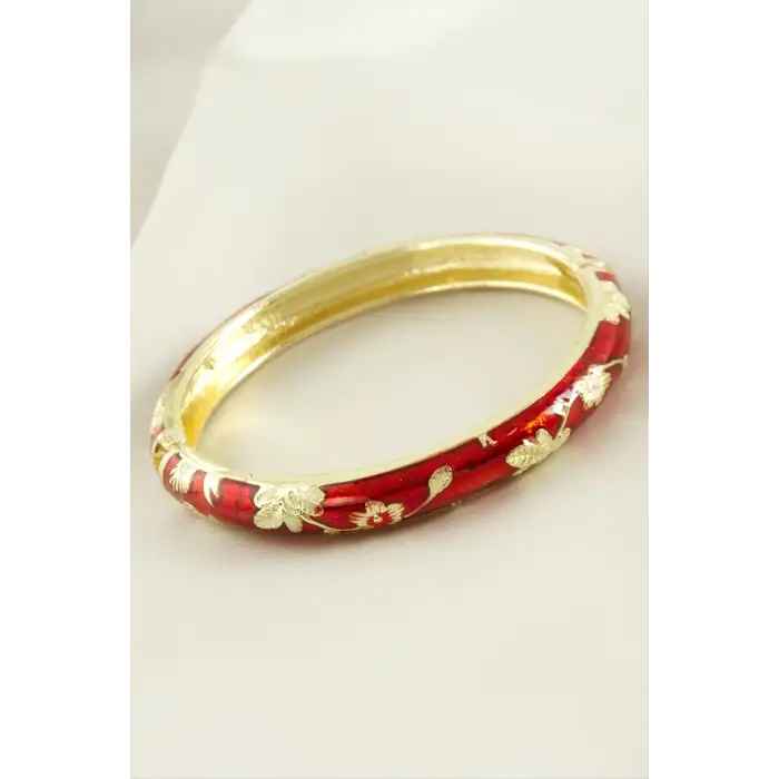 Çiçek İşlemeli Mineli Kelepçe Bileklik