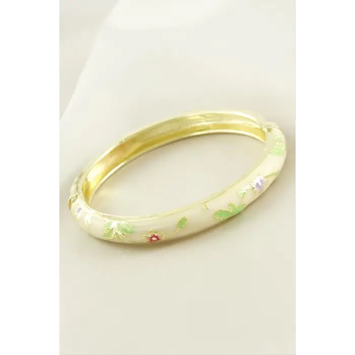 Çiçek İşlemeli Mineli Kelepçe Bileklik