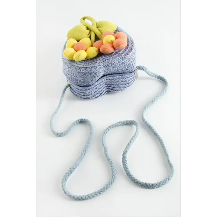 Çiçek Kalp Hasır Çanta