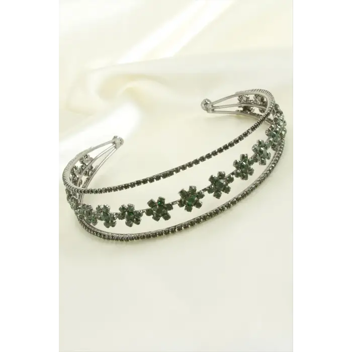 Çiçek Lüks Taşlı Gelin Tacı