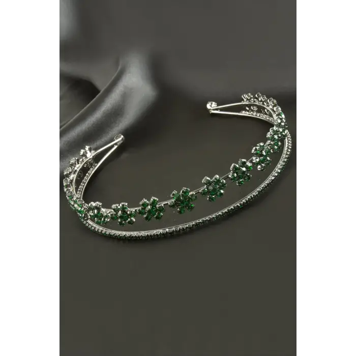 Çiçek Lüks Taşlı Gelin Tacı