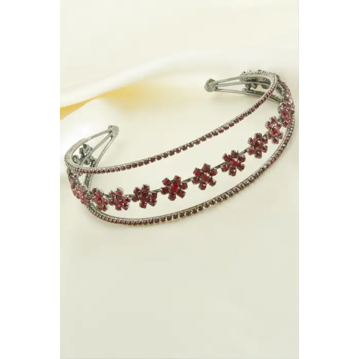 Çiçek Lüks Taşlı Gelin Tacı