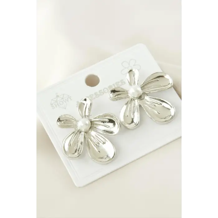 Çiçek Metal İnci Küpe