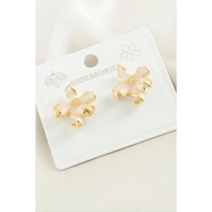 Çiçek Mineli Metal Küpe