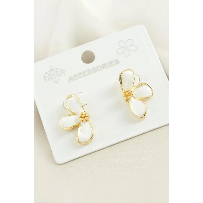 Çiçek Mineli Metal Küpe