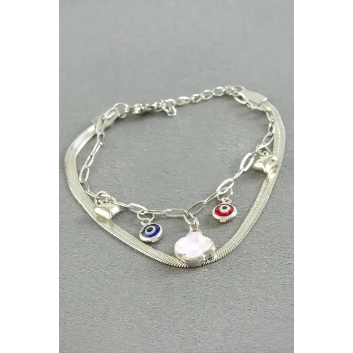 Çiçek Şans Mineli Çelik Bileklik