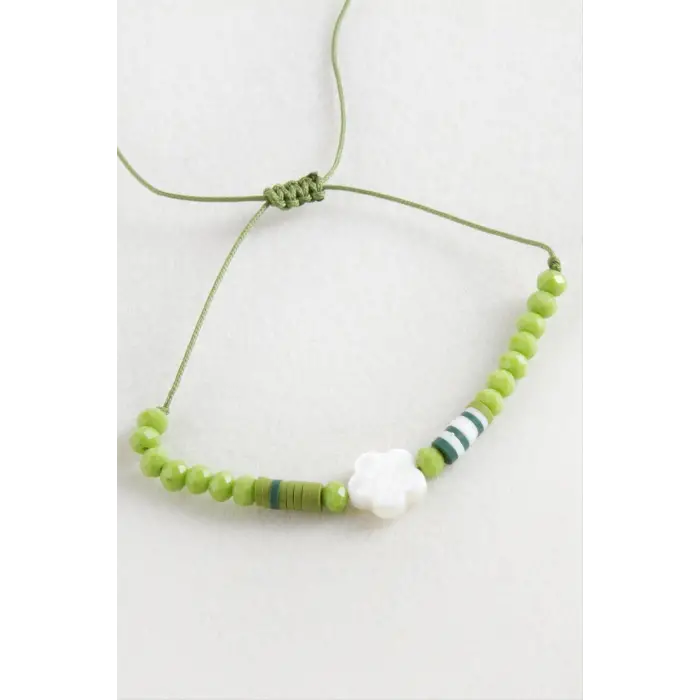 Çiçek Sedef Kristal Makrome İp Bileklik