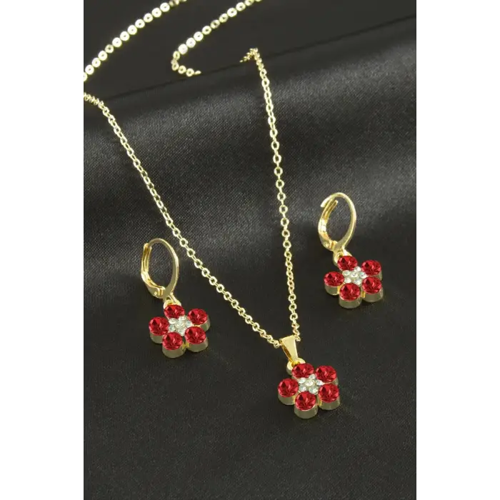 Çiçek Taşlı Set Kolye