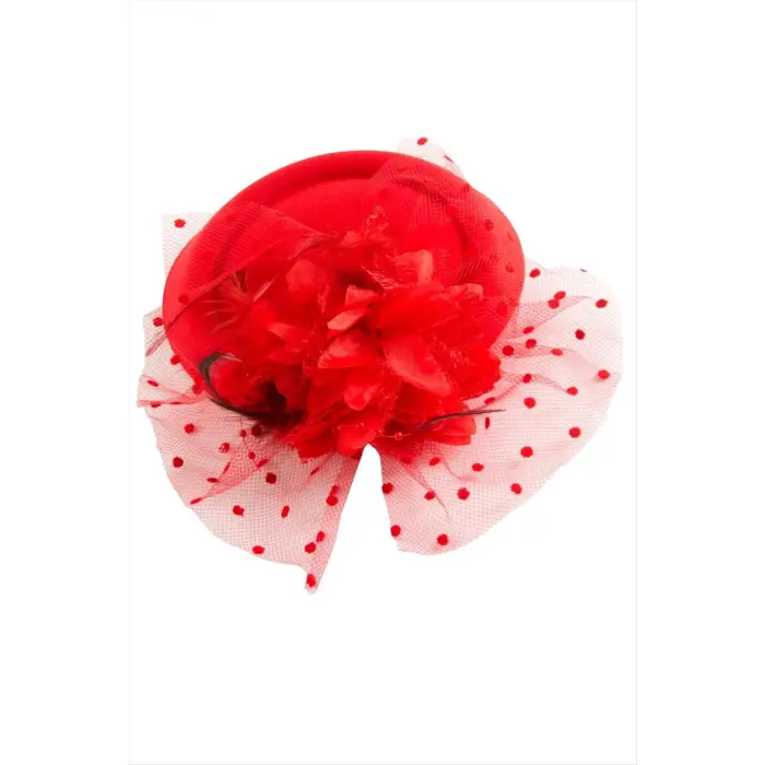 Çiçek Tüylü Dantelli Şapka Toka