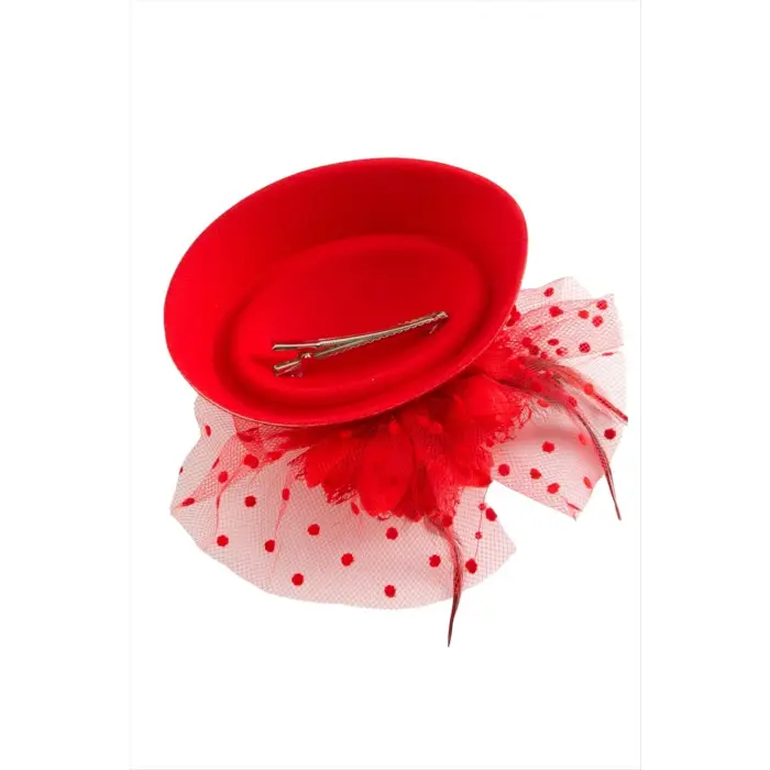 Çiçek Tüylü Dantelli Şapka Toka