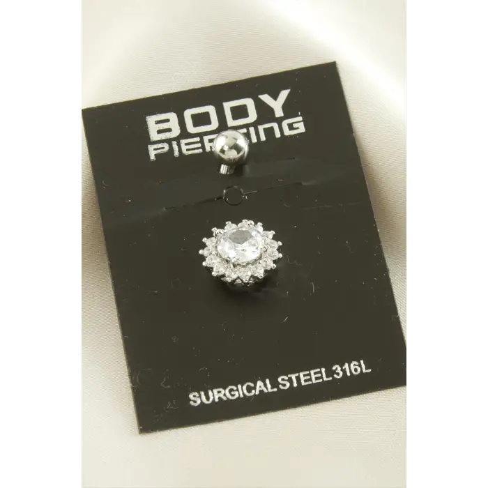 Çiçek Zirkon Taşlı Çelik Piercing 1 Adet