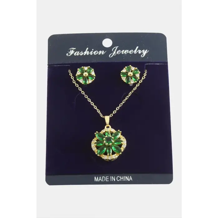 Çiçek Zirkon Taşlı Set Kolye