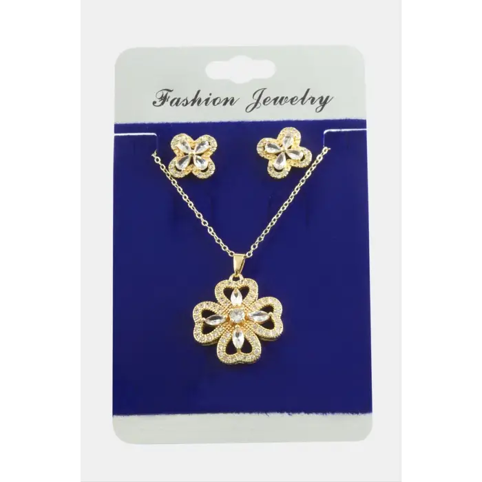 Çiçek Zirkon Taşlı Set Kolye