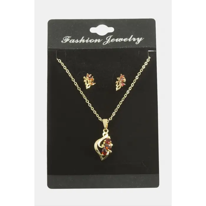 Çiçek Zirkon Taşlı Set Kolye