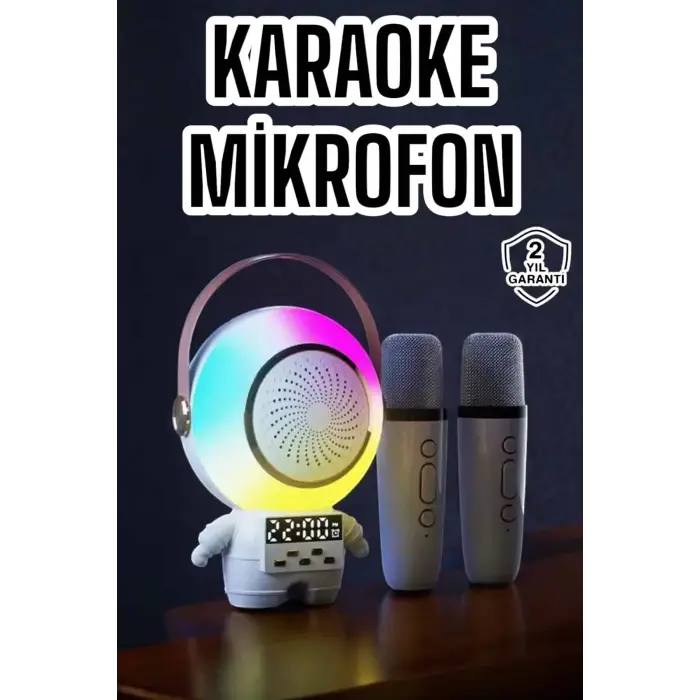 Çift Mikrofonlu Karaoke Mikrofon Bluetooth Bağlantılı Dijital Göstergeli