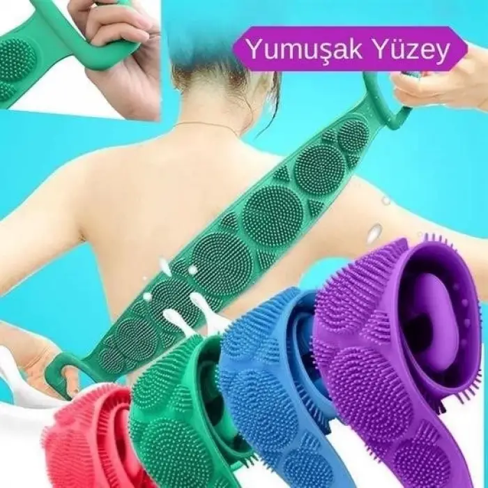 Çift Taraflı Banyo Hamam Lifi Silikon Masajlı Yumuşak Duş Lifi Uzun Ömürlü Hazır Banyo Kesesi -1 Adet Stokta Olan Renk Gönderilir
