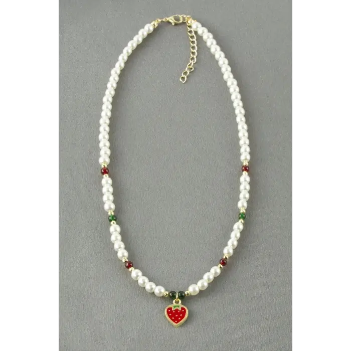 Çilek İnci Boncuk Kolye
