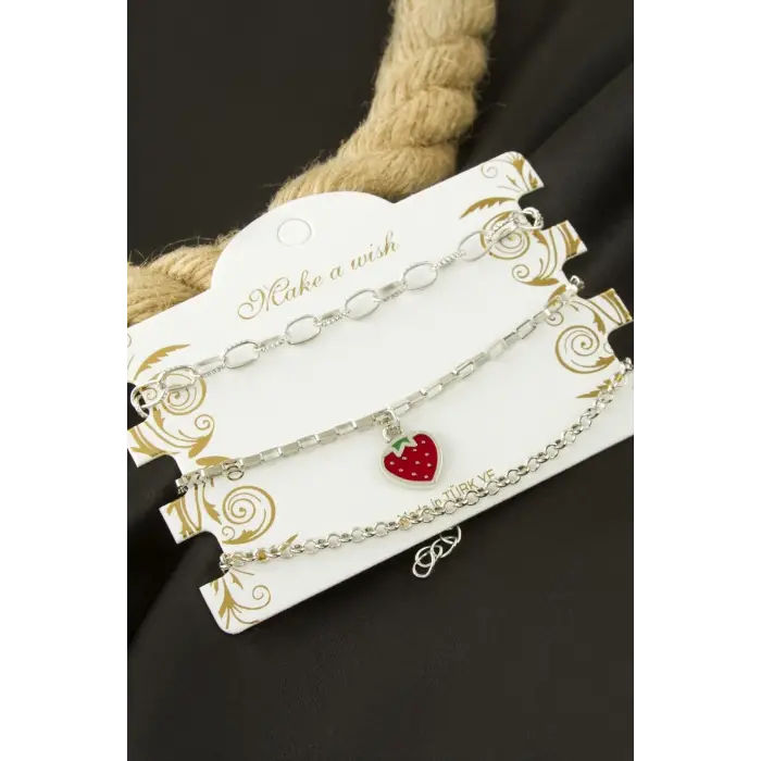 Çilek Zincir Bileklik 3 Adet