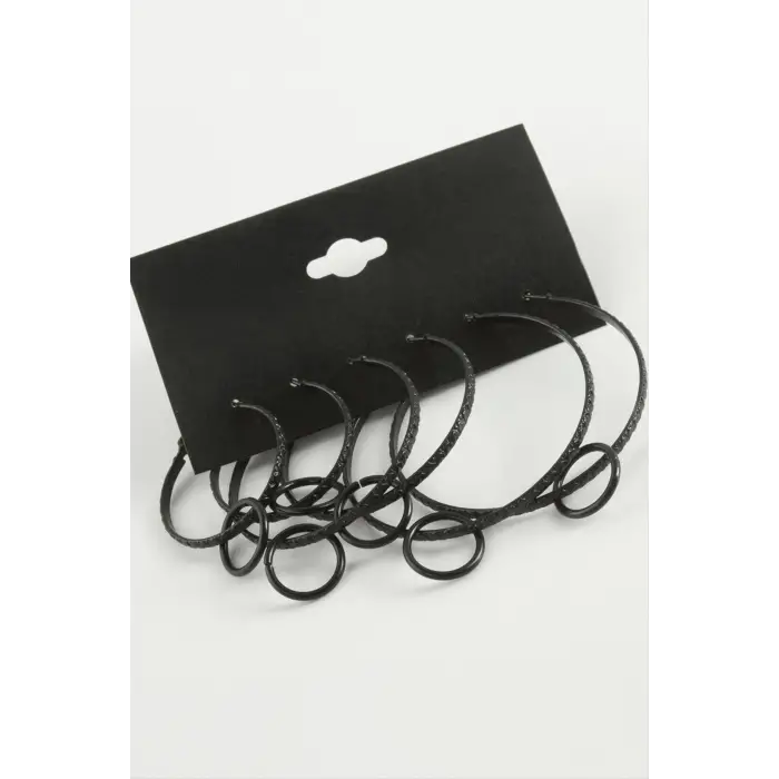 Çizgili Metal Halka Küpe 6 Adet