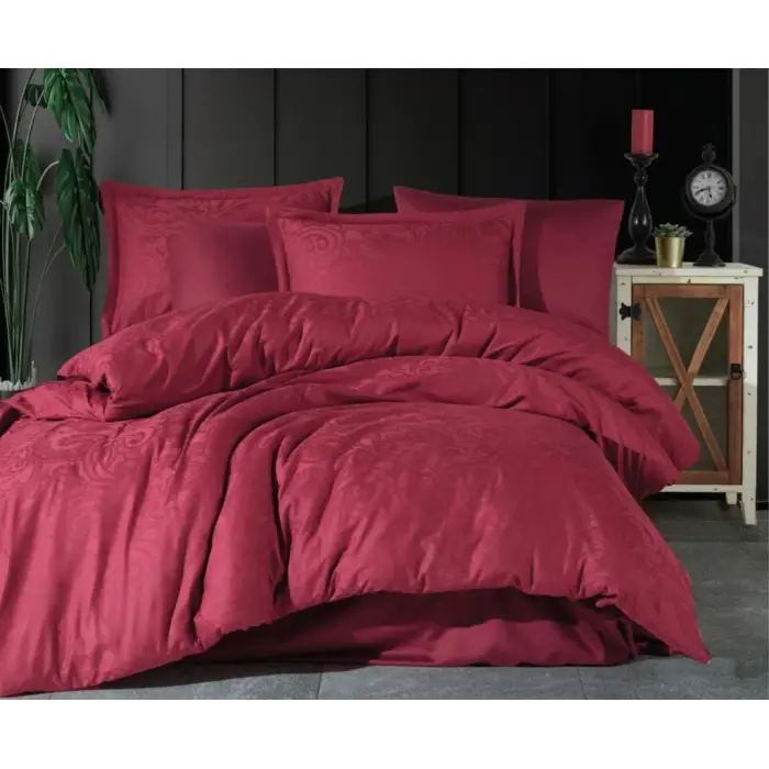 Clasy Jakarlı Çift Kişilik Pamuk Saten Nevresim Takımı Hemera v2 Bordo