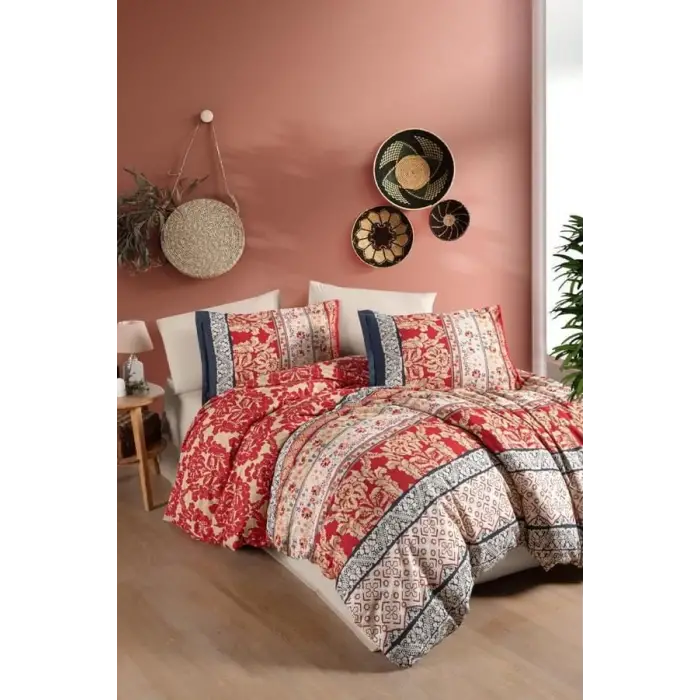 Clasy Ranforce Nevresim Takımı Çift Kişilik Miza V1 Kırmızı