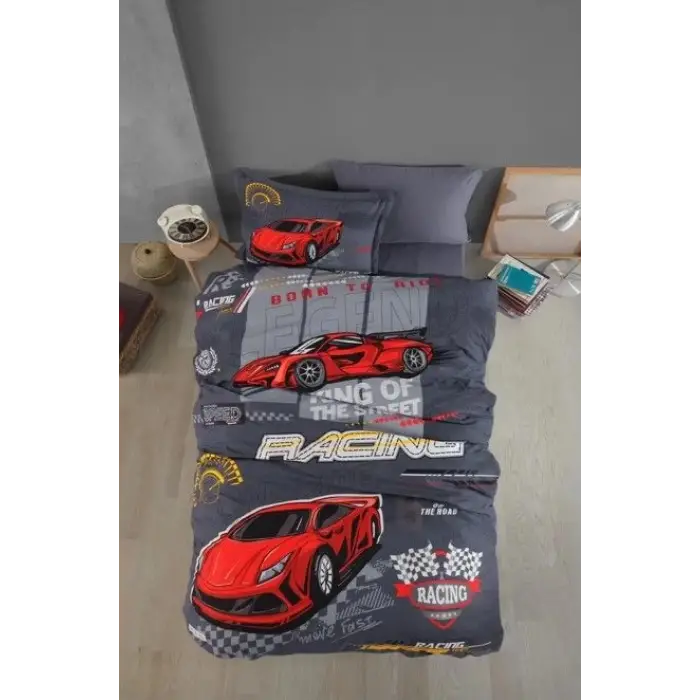 Clasy Tek Kişilik Ranforce Nevresim Takımı Raing Team Gri