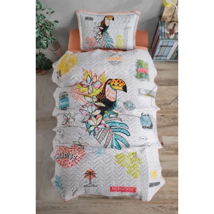 Clasy Tek Kişilik Yatak Örtüsü Paradise v1 Somon