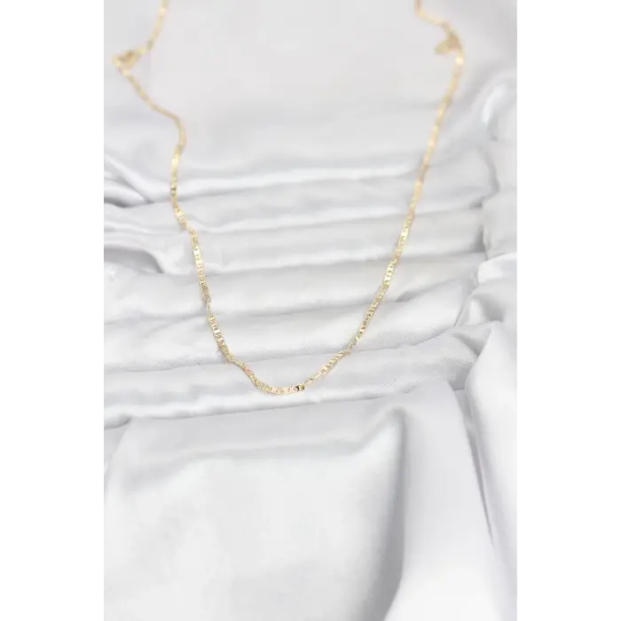 CM 14K Gold Renk Yassı Zincir Model 60 cm Kadın Kolye