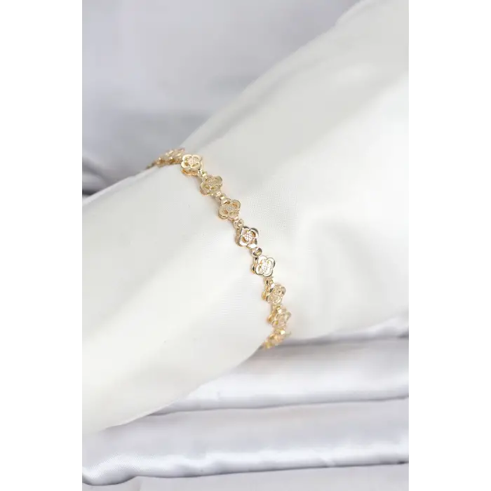 CM 14K Gold Renk Yonca Model Kadın Bileklik