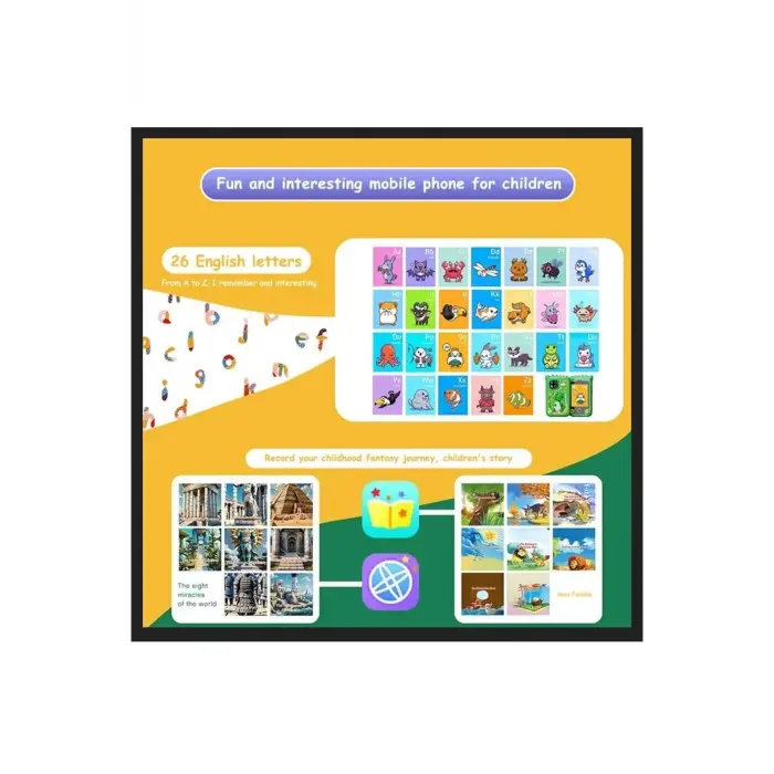 Çocuklar İçin Eğitici Telefon Dokunmatik Ekran Çift Kameralı Fenerli Müzik Çalar Oyun Video Mor