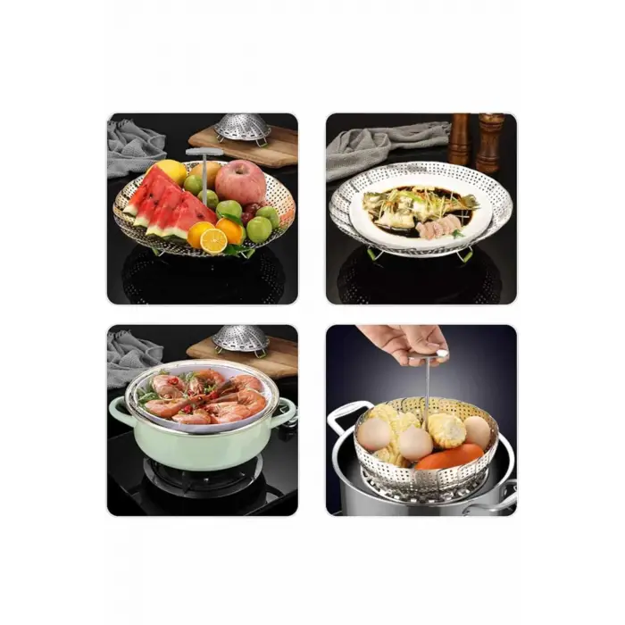 Çok Amaçlı Buharda Sebze Pişirme Haşlama Aparatı Katlanabilir Sebze Sağlıklı Pişirme Aparatı