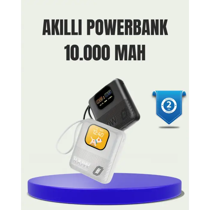 Çok Fonksiyonlu 10000 mAh Powerbank Akıllı Ekranlı Hızlı Şarj Cihazı