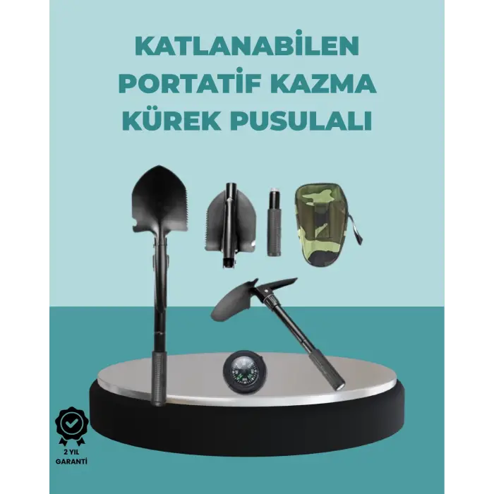 Çok İşlevli Bahçe ve Kamp Aleti – Pusulalı ve Kaymaz Saplı