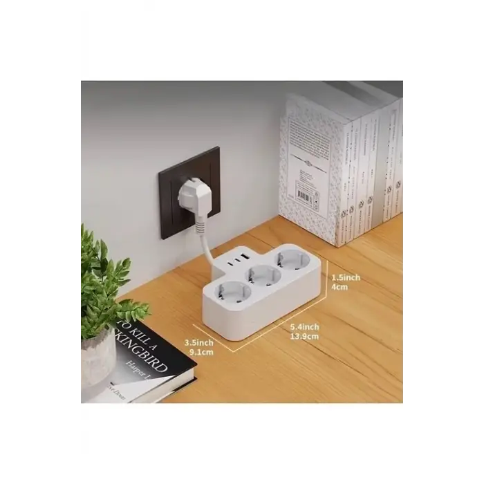 Çoklu Kablolu Priz Yüksek Gerilim Korumalı 3’lü Priz 1x Usb 2x Type-c Çıkışlı Grup Priz Çoğaltıcı Siyah