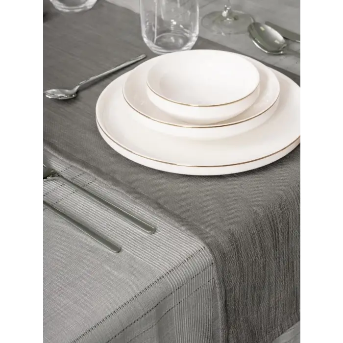 Cotton Box Antique Jasmine Gri Keten Masa Örtüsü