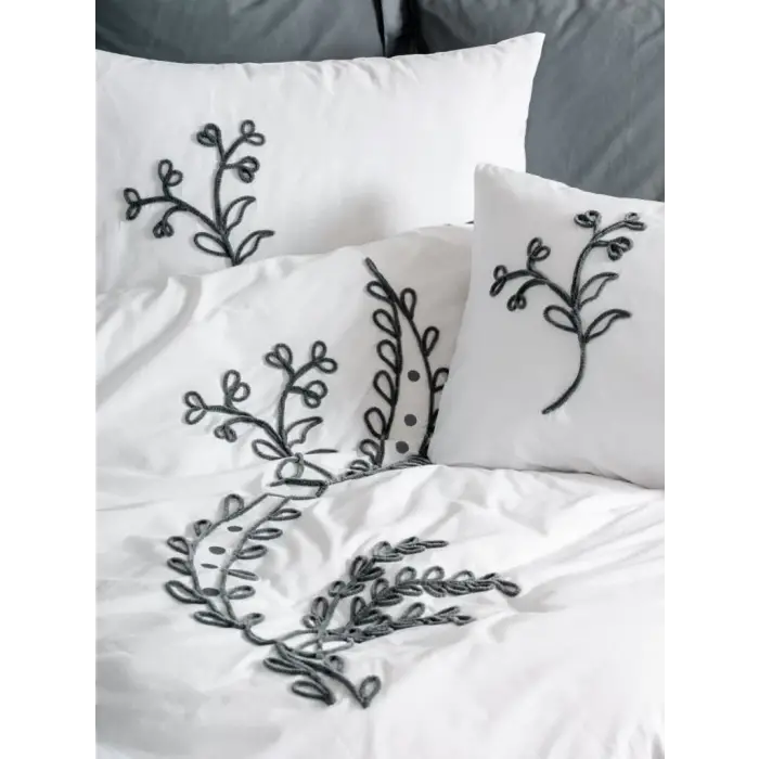 Cotton Box Brode Ranforce Çift Kişilik Nevresim Takımı İvy Gri