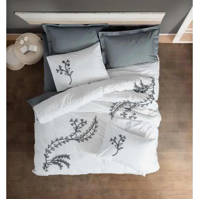 Cotton Box Brode Ranforce Çift Kişilik Nevresim Takımı İvy Gri